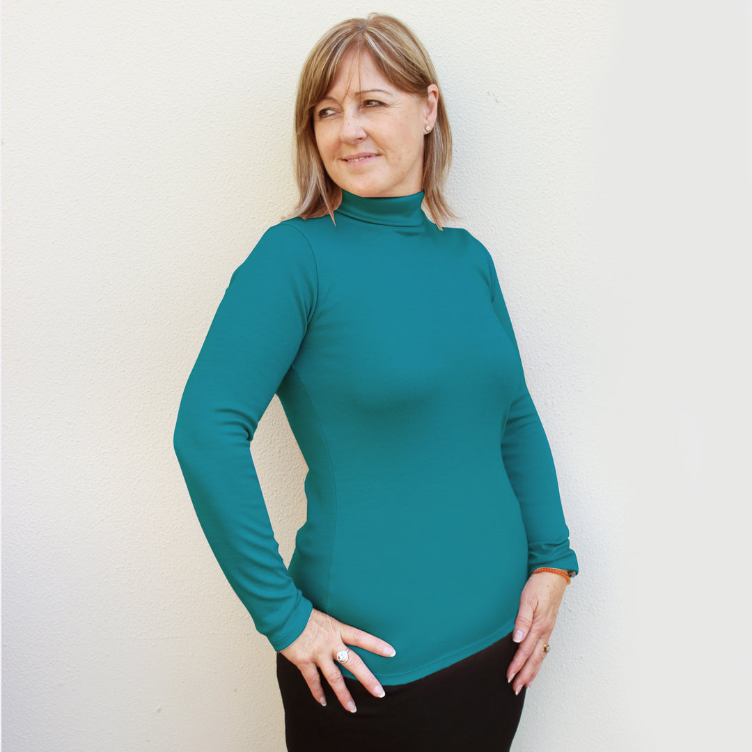 Teal Merino Turtle Neck Skivvy