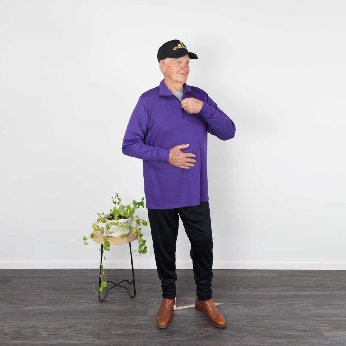 Men's Purple Merino Zip Top