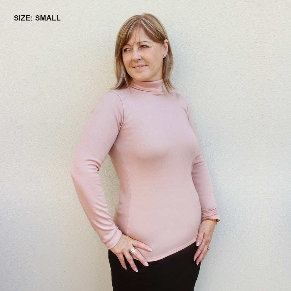 dusty pink merino turtle neck skivvy