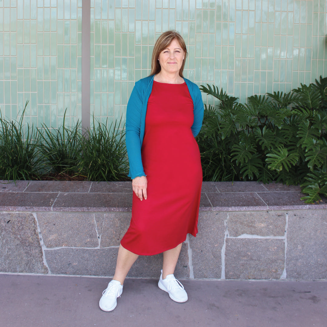 Merino Long Shift Dress - Reversible Red