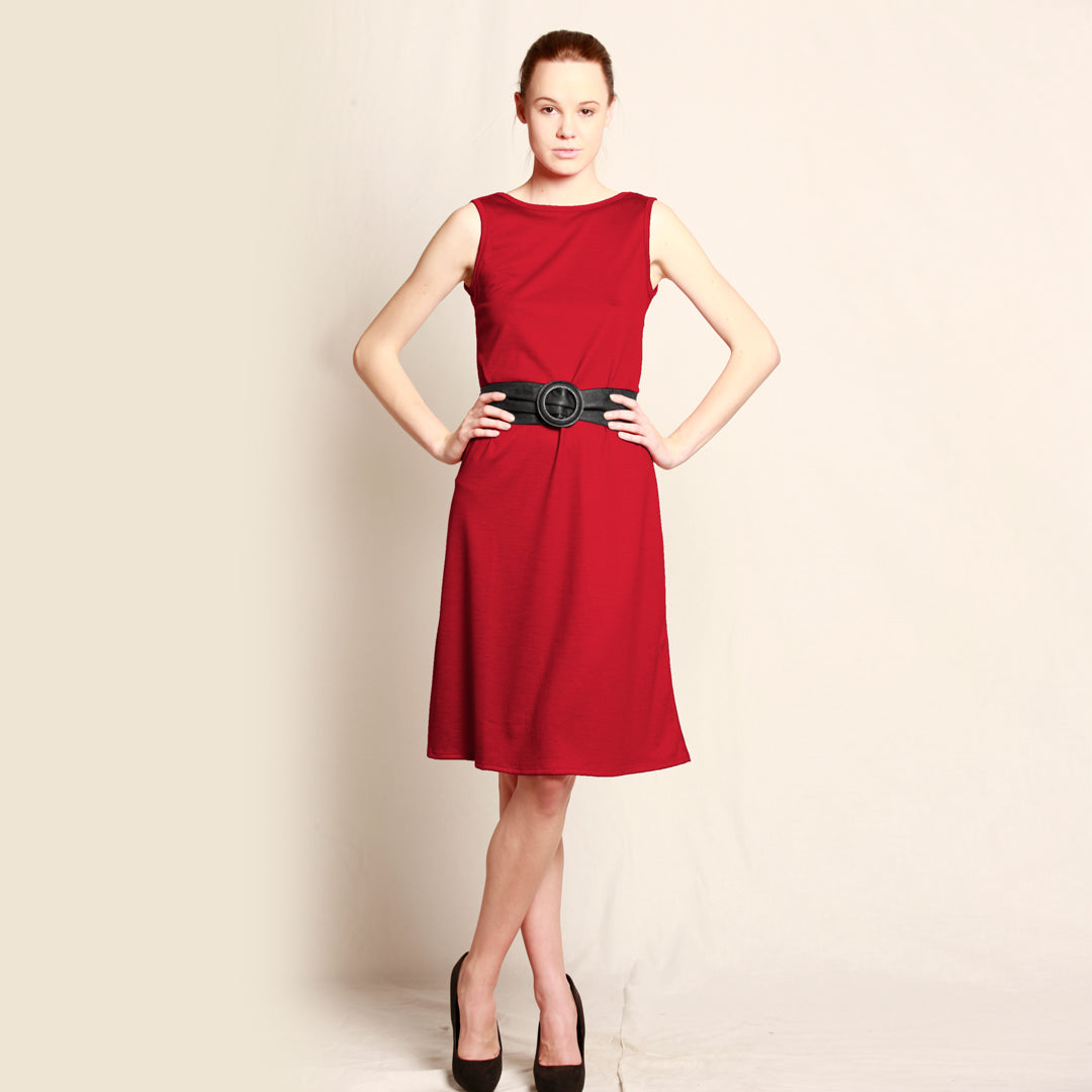 Merino Long Shift Dress - Reversible Red