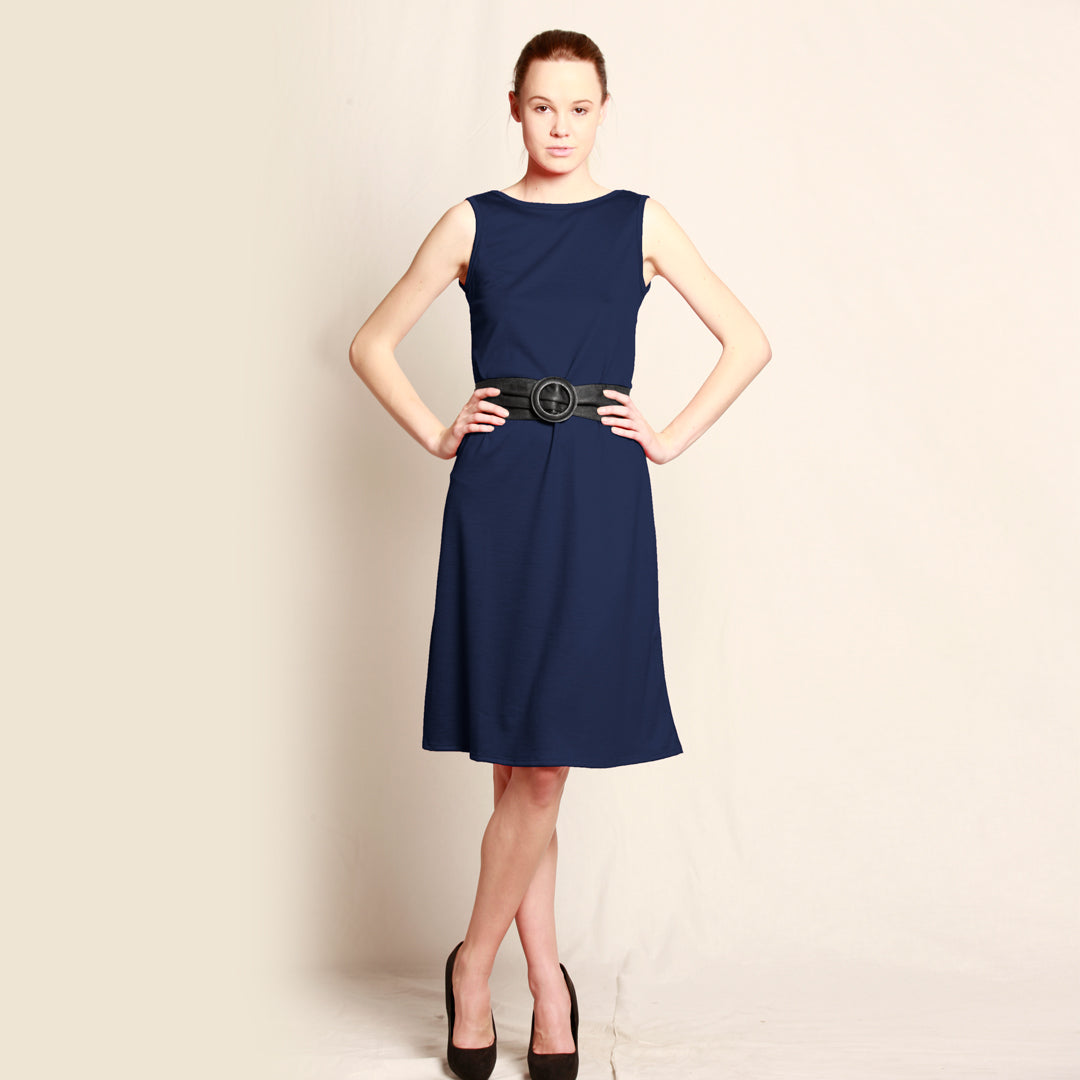 Merino Long Shift Dress - Reversible Navy