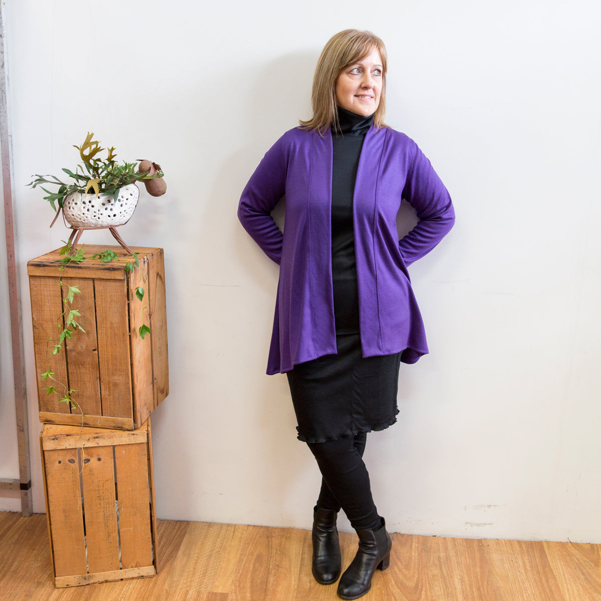 Merino Short Swing Jacket Purple