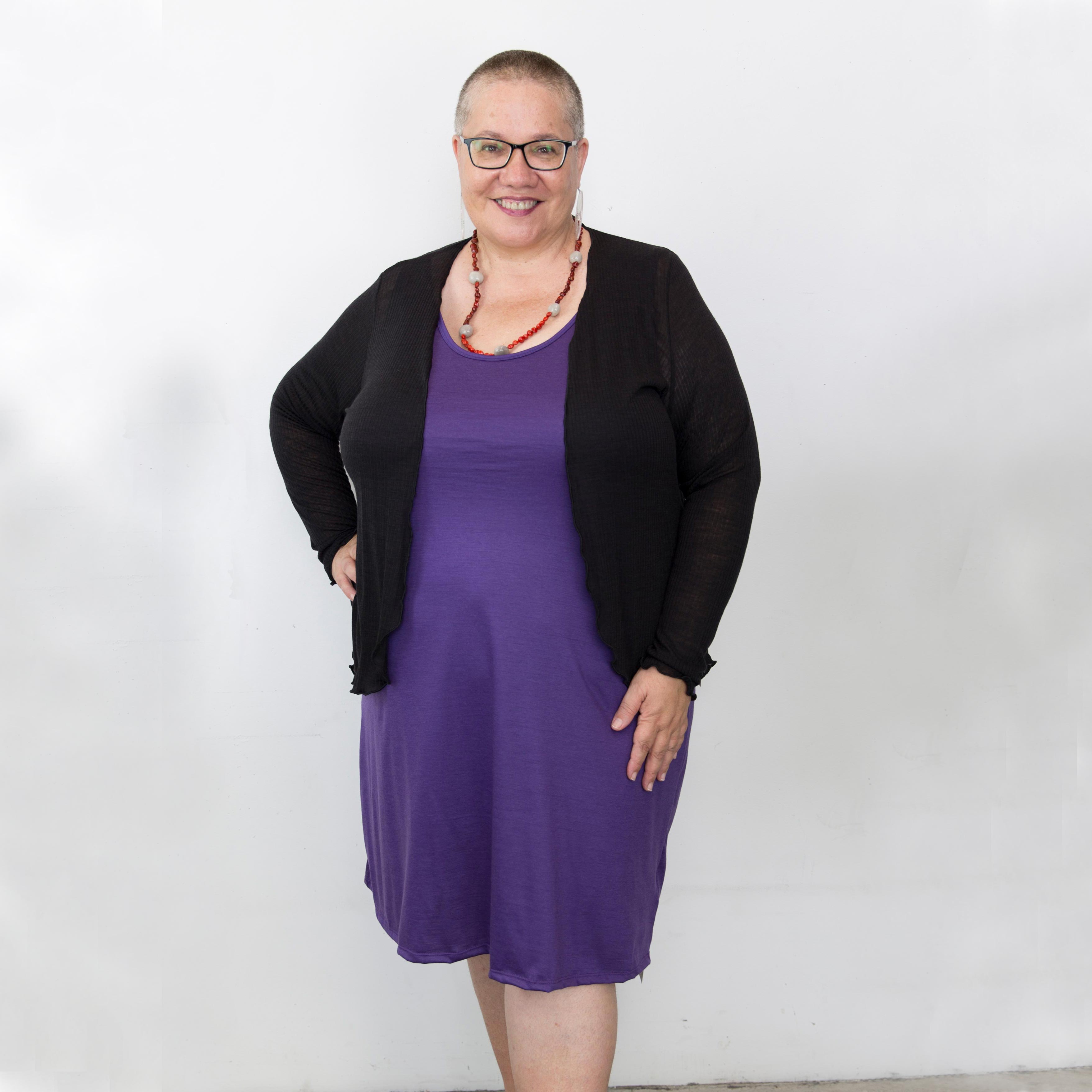 Merino Long Shift Dress - Reversible Purple